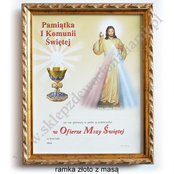 OBRAZEK KOMUNIJNY W DREWNIANEJ RAMCE ZA SZKŁEM - WZÓR 129