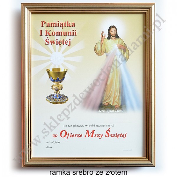 OBRAZEK KOMUNIJNY W DREWNIANEJ RAMCE ZA SZKŁEM - WZÓR 129