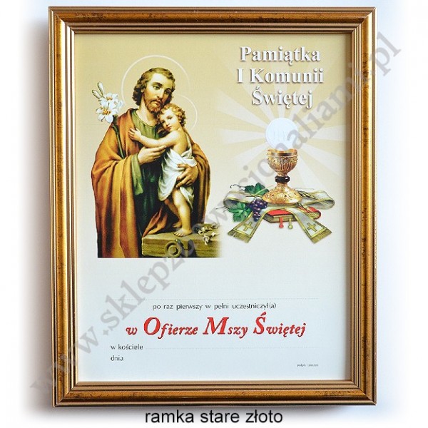 OBRAZEK KOMUNINY W DREWNIANEJ RAMCE ZA SZKŁEM - wzór 130