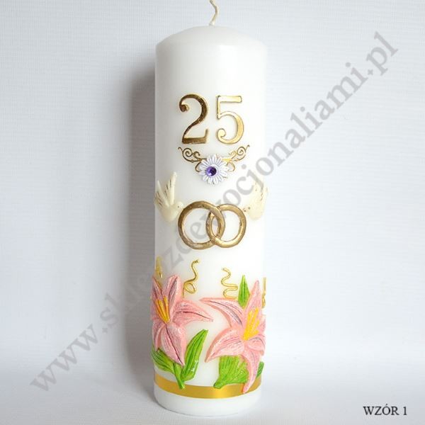 ŚWIECA JUBILEUSZOWA 25-LAT ŚLUBU - wys.25 cm - mix wzorów - 1138
