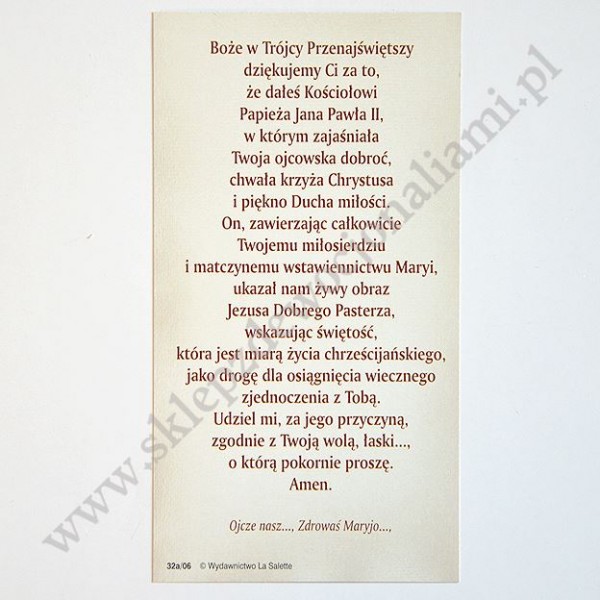 OBRAZEK ZE ŚWIĘTYM JANEM PAWŁEM II - obrazek 7 x 13 cm - 87835