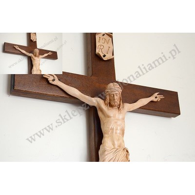 KRZYŻ Z DREWNIANYM KORPUSEM CHRYSTUSA - wys.80 cm