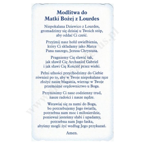 MATKA BOŻA Z LOURDES - obrazek 6.4 x 10.6 cm - paczka 100 szt. - 62794