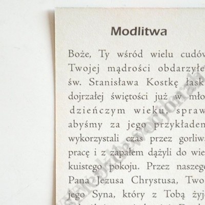ŚW. STANISŁAW KOSTKA - obrazek 6.4 x 10 cm - paczka 100 szt. - 87034