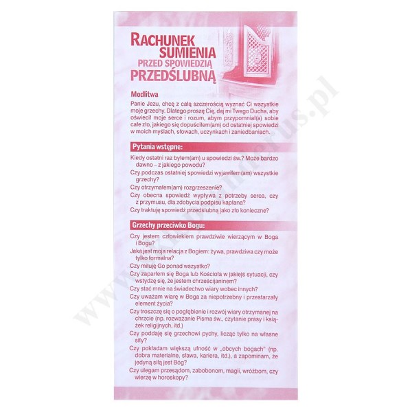 RACHUNEK SUMIENIA PRZED SPOWIEDZIĄ PRZEDŚLUBNĄ - format 9.8 x 21 cm - paczka 25 szt - 5473