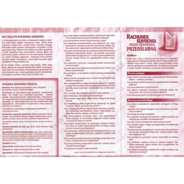RACHUNEK SUMIENIA PRZED SPOWIEDZIĄ PRZEDŚLUBNĄ - format 9.8 x 21 cm - paczka 25 szt - 5473