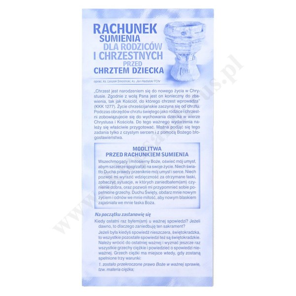 RACHUNEK SUMIENIA DLA RODZICÓW I CHRZESTNYCH PRZED CHRZTEM DZIECKA - format 9.8 x 21 cm - paczka 25 szt. - 4147