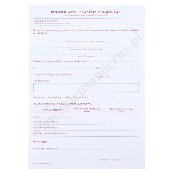 LICENCJA DO ASYSTOWANIA PRZY ZAWIERANIU MAŁŻEŃSTWA - format A4 - 63429