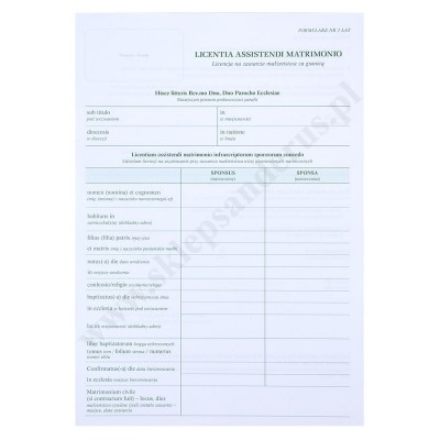 LICENCJA - ŁACINA - LICENTIA ASSISTENDI MATRIMONIO - format A4 - paczka 25 szt. - 90235