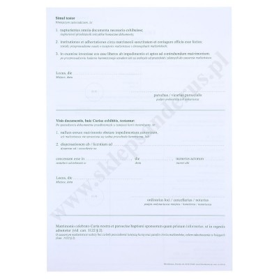 LICENCJA - ŁACINA - LICENTIA ASSISTENDI MATRIMONIO - format A4 - paczka 25 szt. - 90235