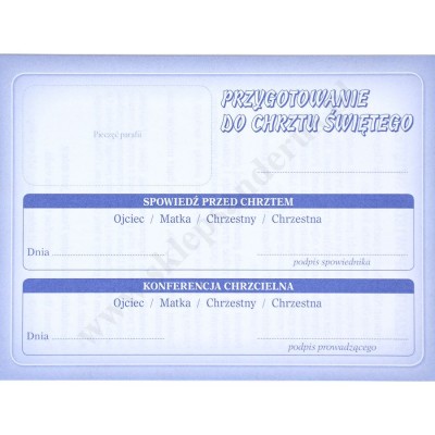 KARTKA SPOWIEDZI PRZED CHRZTEM ŚWIĘTYM - format 14 x 10 cm - paczka 50 szt. - 88176