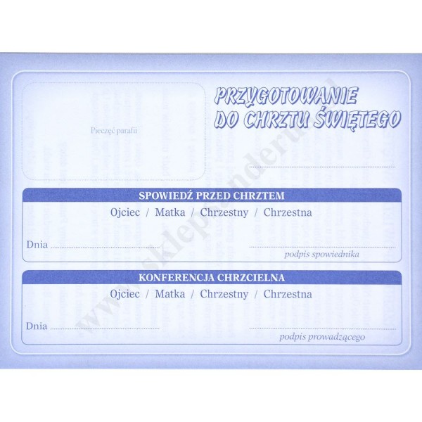 KARTKA SPOWIEDZI PRZED CHRZTEM ŚWIĘTYM - format 14 x 10 cm - paczka 50 szt. - 88176