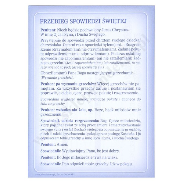 KARTKA SPOWIEDZI PRZED CHRZTEM ŚWIĘTYM - format 14 x 10 cm - paczka 50 szt. - 88176
