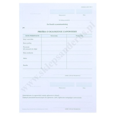 PROŚBA O OGŁOSZENIE ZAPOWIEDZI - format A4 - paczka 25 szt. - 85905