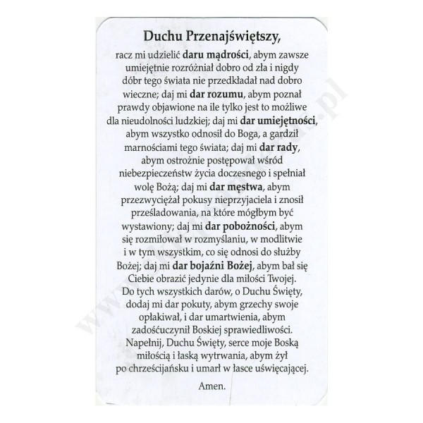 SIEDEM DARÓW DUCHA ŚWIĘTEGO - format 6.3 x 10.5 cm - paczka 100 szt. - 50114