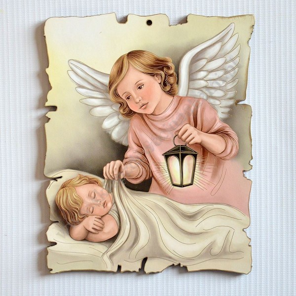 ANIOŁ STRÓŻ - obrazk na sklejce 13 x 16 cm - 4034