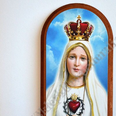OBRAZEK MATKI BOŻEJ FATIMSKIEJ NA DESCE - 14.7 x 30 cm - 61706