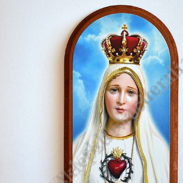 OBRAZEK MATKI BOŻEJ FATIMSKIEJ NA DESCE - 14.7 x 30 cm - 61706