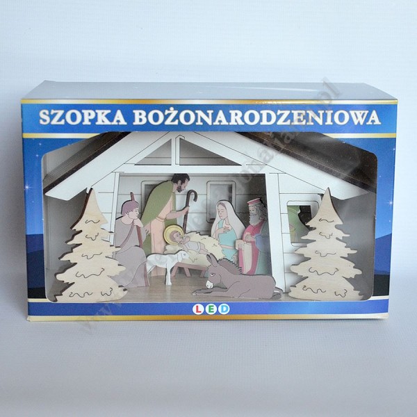 SZOPKA DREWNIANA PODŚWIETLANA BIAŁA - wys.12 cm - 87199