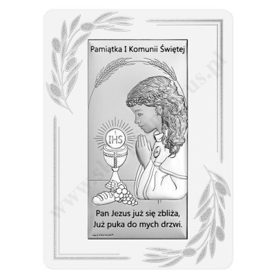 PAMIĄTKA I KOMUNII ŚWIĘTEJ - OBRAZEK SREBRNY 13 x 18 cm - 6717OP/2A
