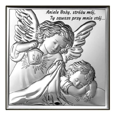 ANIOŁ STRÓŻ - OBRAZEK SREBRNY 12 x 12 cm - 6730S/2X