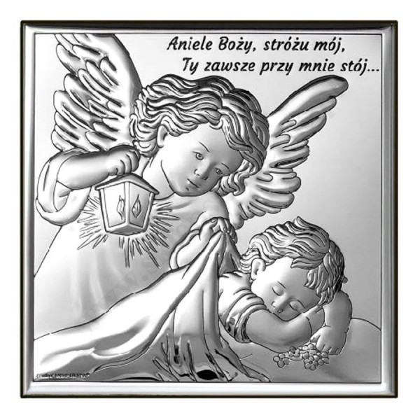 ANIOŁ STRÓŻ - OBRAZEK SREBRNY 12 x 12 cm - 6730S/2X