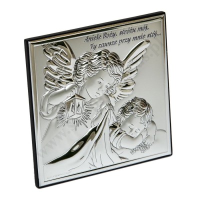 ANIOŁ STRÓŻ - OBRAZEK SREBRNY 12 x 12 cm - 6730S/2X