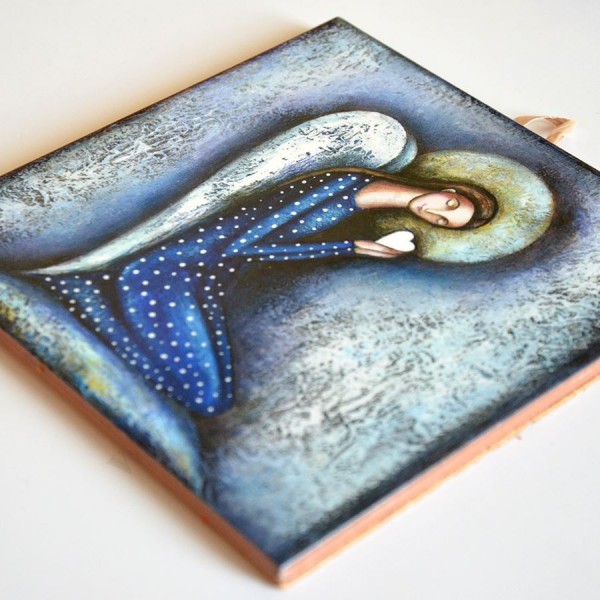 ANIOŁ Z SERCEM - obrazek na ceramice 15 x 15 cm - 58978