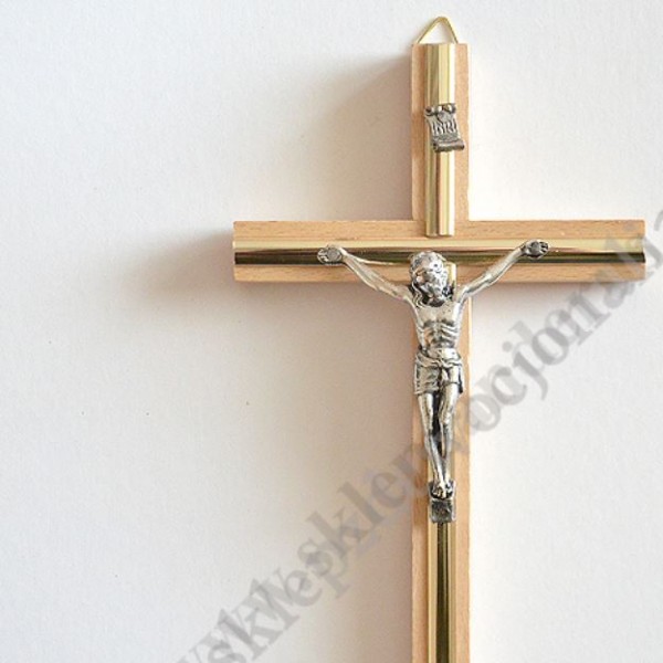 KRZYŻ DREWNIANY Z WSTAWKĄ METALOWĄ - wys.20 cm - 5064A