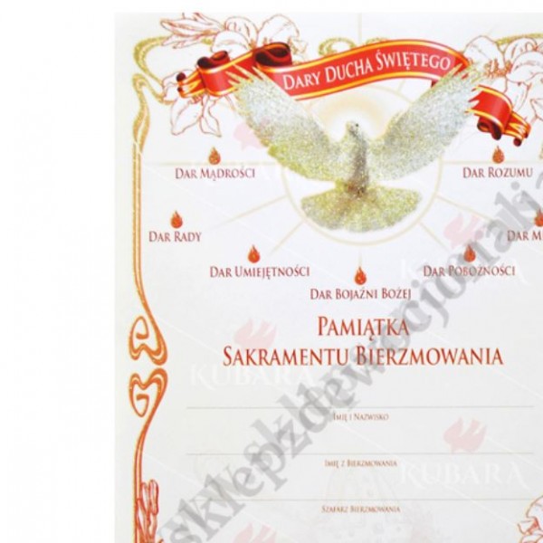 PAMIĄTKA BIERZMOWANIA - format 15.5 x 22 cm - 9839
