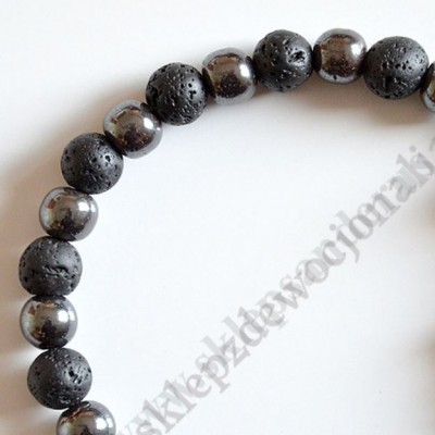 DZIESIĄTKA RÓŻAŃCA LAWA WULKANICZNA + HEMATYT - bransoletka - 83634