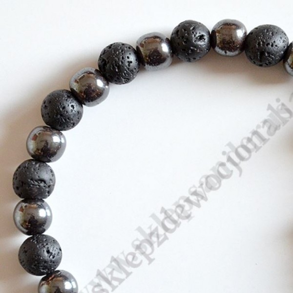 DZIESIĄTKA RÓŻAŃCA LAWA WULKANICZNA + HEMATYT - bransoletka - 83634