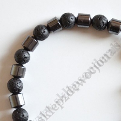 DZIESIĄTKA RÓŻAŃCA LAWA WULKANICZNA + HEMATYT - bransoletka - 83643