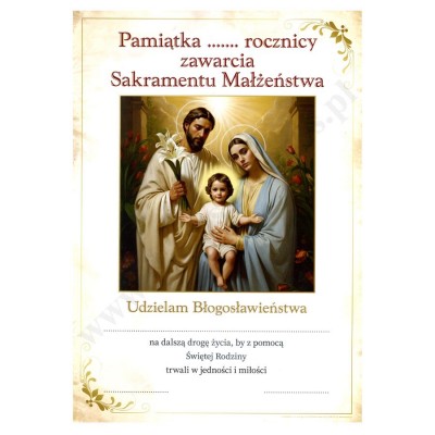 PAMIĄTKA ROCZNICY ZAWARCIA SAKRAMENTU MAŁŻEŃSTWA - format A4 - 79895