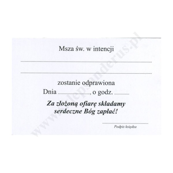 INTENCJE MSZY ŚWIĘTEJ - obrazek 10 x 6.5 cm - paczka 100 szt. - 30298