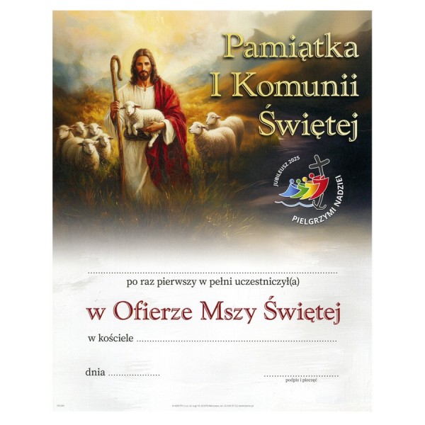 OBRAZEK KOMUNIJNY W DREWNIANEJ RAMCE ZA SZKŁEM - WZÓR 161