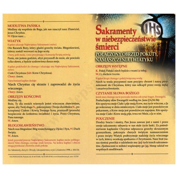 SAKRAMENT W NIEBEZPIECZEŃSTWIE ŚMIERCI - folder - format 11 x 19 cm - 63396