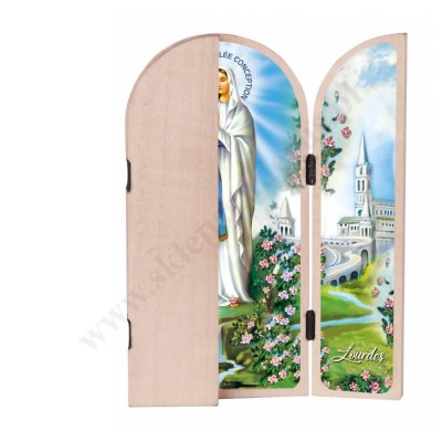 MATKA BOŻA Z LOURDES - drewniany tryptyk wys. 10 cm - 9727