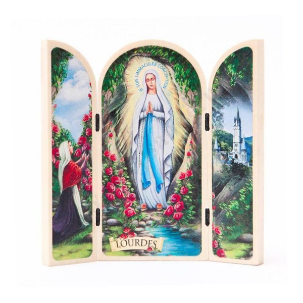 MATKA BOŻA Z LOURDES - drewniany tryptyk wys. 10 cm - 67904