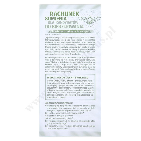 RACHUNEK SUMIENIA DLA KANDYDATÓW DO BIERZMOWANIA - format 9.8 x 21 cm - paczka 25 szt. - 7977