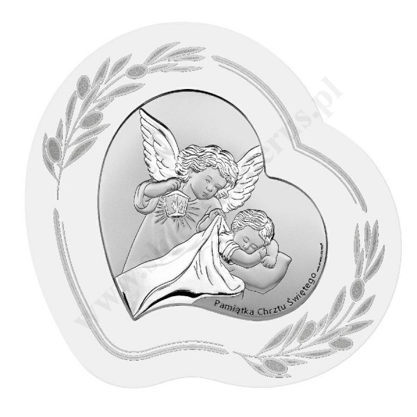 ANIOŁ STRÓŻ - OBRAZEK SREBRNY 15.5 x 15 cm - 6748SOP/2