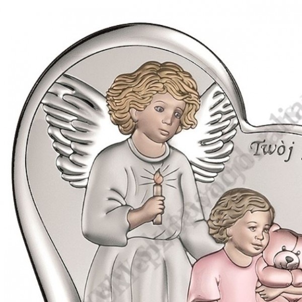 ANIOŁ STRÓŻ - OBRAZEK SREBRNY SERCE - 6526R/3