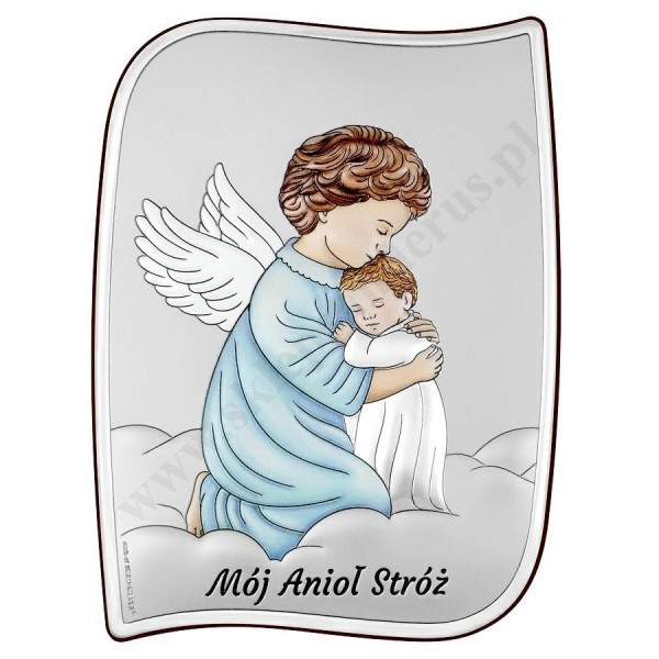 ANIOŁ STRÓŻ - OBRAZEK SREBRNY 13.5 x 18 cm - 6764S/3COL