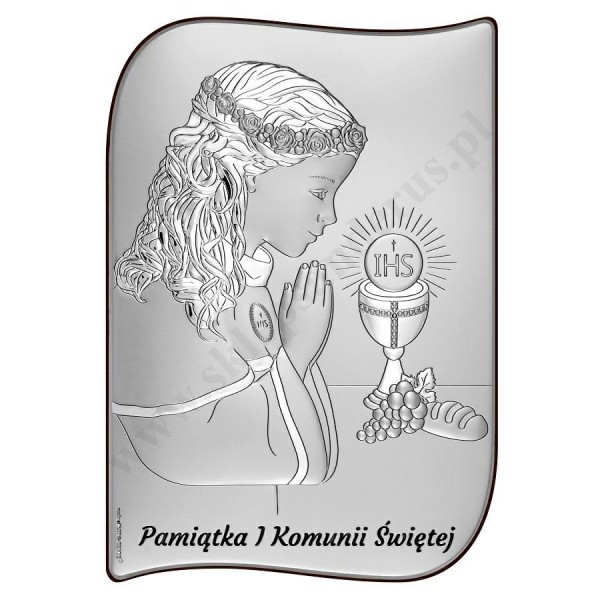 PAMIĄTKA I KOMUNII ŚWIĘTEJ - OBRAZEK SREBRNY 12 x 17 cm - 6793/3A