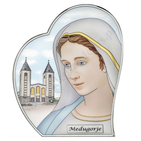 MATKA BOŻA MEDUGORJE - OBRAZEK SREBRNY KOLORYZOWANY 16 x 20 cm - SA0006/3C