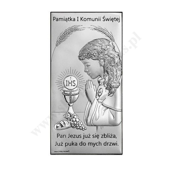 PAMIĄTKA I KOMUNII ŚWIĘTEJ - OBRAZEK SREBRNY 9 x 18 cm - 6717/2XSA