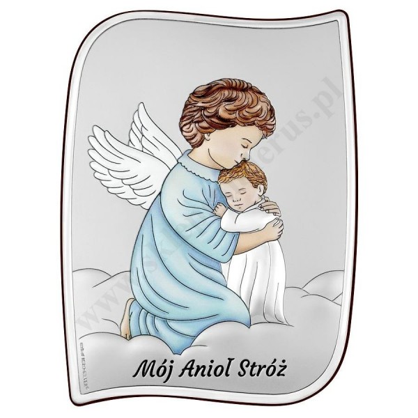 ANIOŁ STRÓŻ - OBRAZEK SREBRNY - 6764S/2XCOL