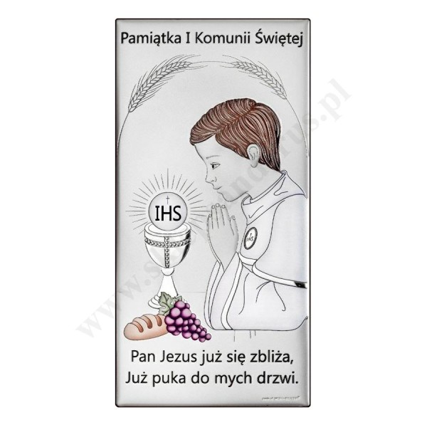 PAMIĄTKA I KOMUNII ŚWIĘTEJ - OBRAZEK SREBRNY 9 x 18 cm - 6717/2XSCOL