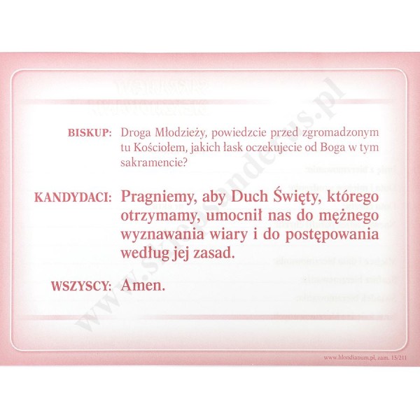 ŚWIADECTWO SAKRAMENTU BIERZMOWANIA - format 14 x 10.3 cm - 63440