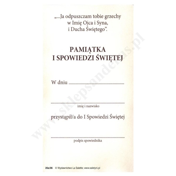 JEZU UFAM TOBIE, POWRÓT SYNA MARNOTRAWNEGO - PAMIĄTKA I SPOWIEDZI ŚWIĘTEJ - obrazek 7 x 13 cm - paczka 100 szt. - 78935